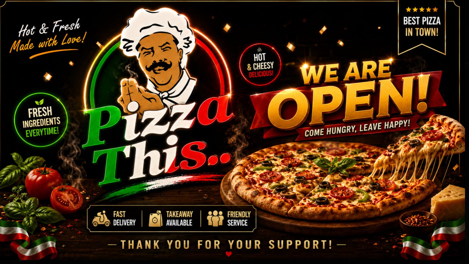 The Pizza This poster — hot and fresh, made with love